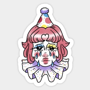 crying girl clown with pink hair Sticker